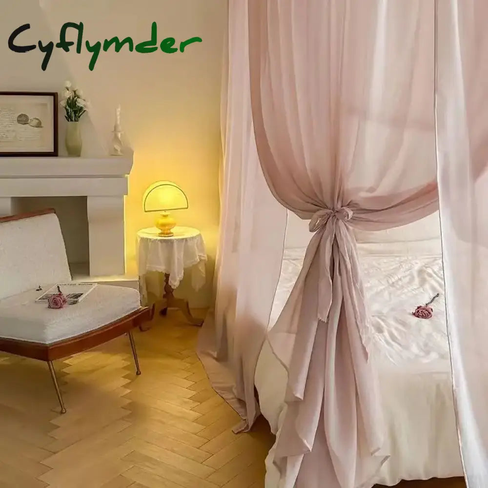 Cyflymder Light Luxury French Linen Style U-shaped Mosquito Net Lightweight Breathable Palace Style Yarn Net Bed