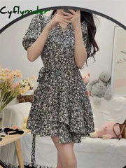 Cyflymder Little Daisy Bodycon Women’s Dresses Puff Sleeve Vintage Tunics Summer Light Dress Sexy