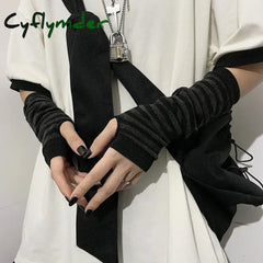 Cyflymder Long Fingerless Gloves Black Punk Cuff for Women Gothic Lolita Girls Men Hip-hop Glove Elbow Stretch Winter