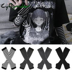 Cyflymder Long Fingerless Gloves Black Punk Cuff for Women Gothic Lolita Girls Men Hip-hop Glove Elbow Stretch Winter