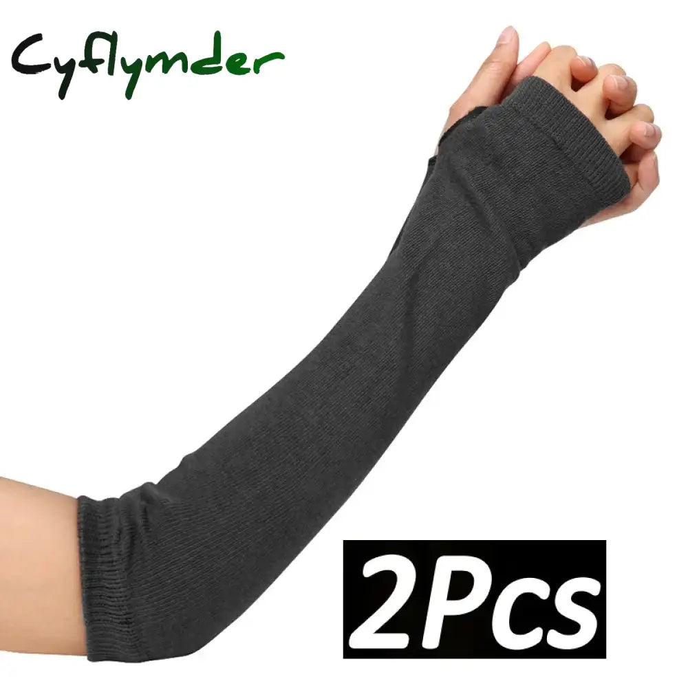 Cyflymder Long Fingerless Gloves Black Punk Cuff for Women Gothic Lolita Girls Men Hip-hop Glove Elbow Stretch Winter