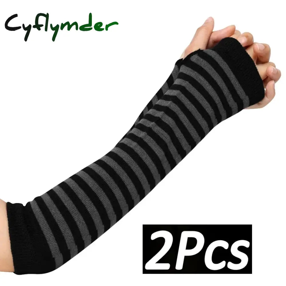 Cyflymder Long Fingerless Gloves Black Punk Cuff for Women Gothic Lolita Girls Men Hip-hop Glove Elbow Stretch Winter