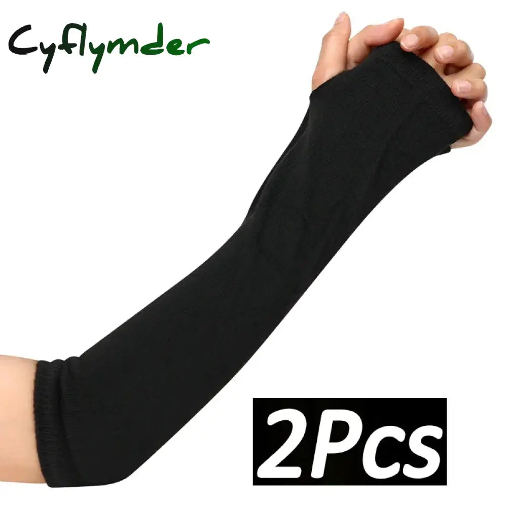 Cyflymder Long Fingerless Gloves Black Punk Cuff for Women Gothic Lolita Girls Men Hip-hop Glove Elbow Stretch Winter