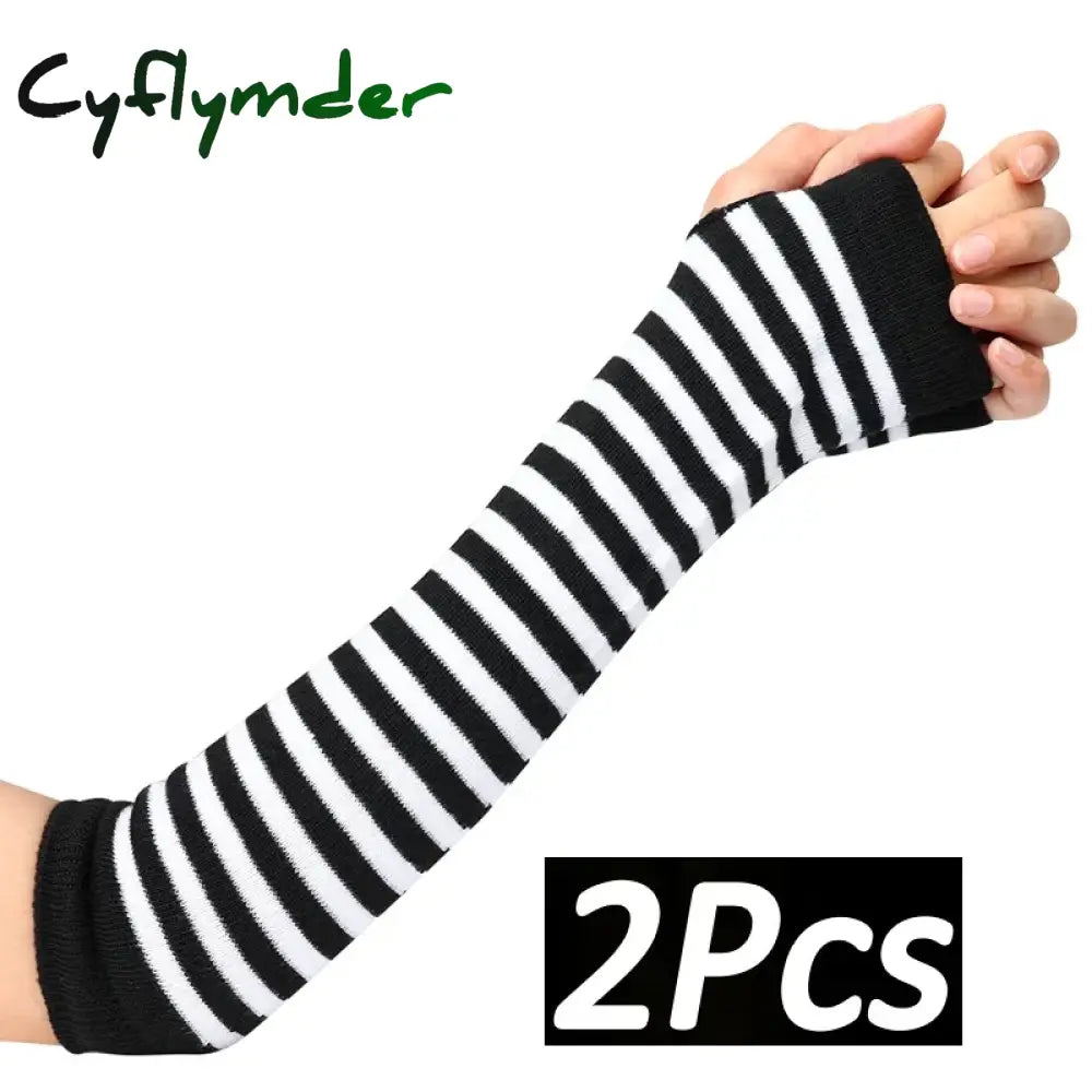 Cyflymder Long Fingerless Gloves Black Punk Cuff for Women Gothic Lolita Girls Men Hip-hop Glove Elbow Stretch Winter