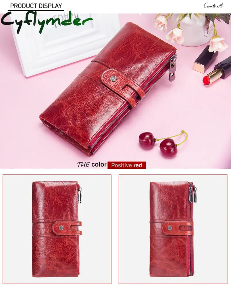 Cyflymder Long Wallet Women Genuine Leather Clutch Wallets Brand Design Hign Quality Fashion Card