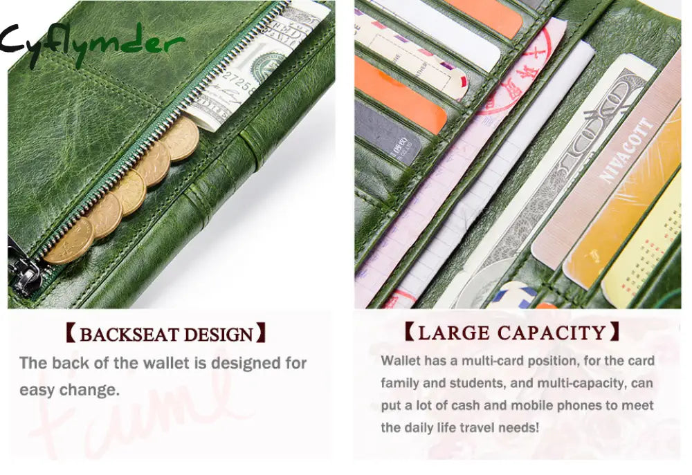 Cyflymder Long Wallet Women Genuine Leather Clutch Wallets Brand Design Hign Quality Fashion Card