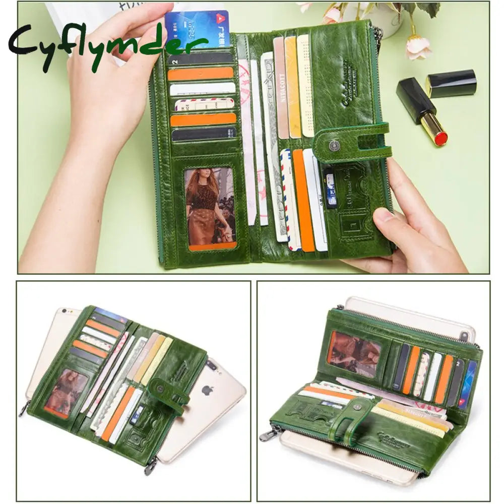 Cyflymder Long Wallet Women Genuine Leather Clutch Wallets Brand Design Hign Quality Fashion Card