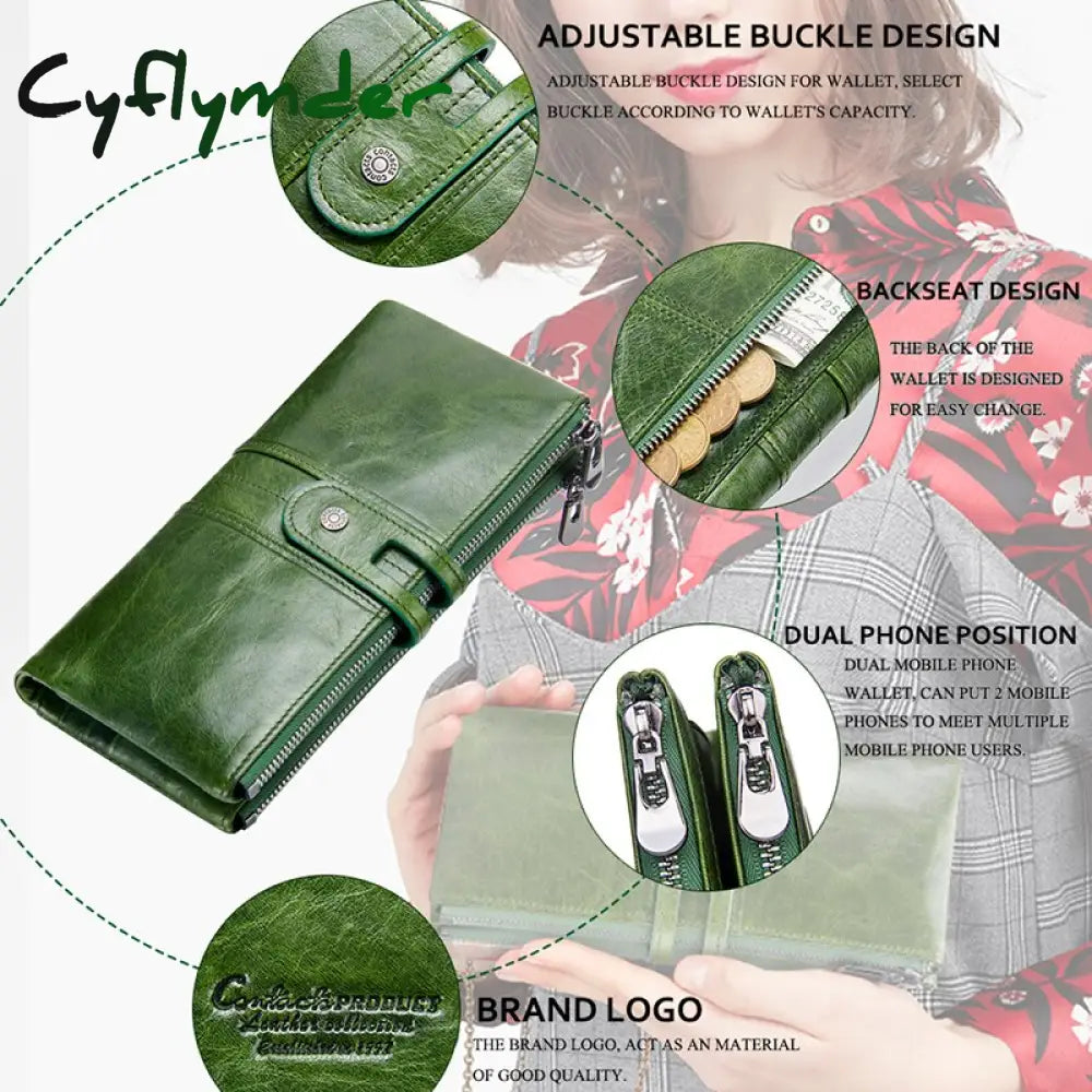 Cyflymder Long Wallet Women Genuine Leather Clutch Wallets Brand Design Hign Quality Fashion Card