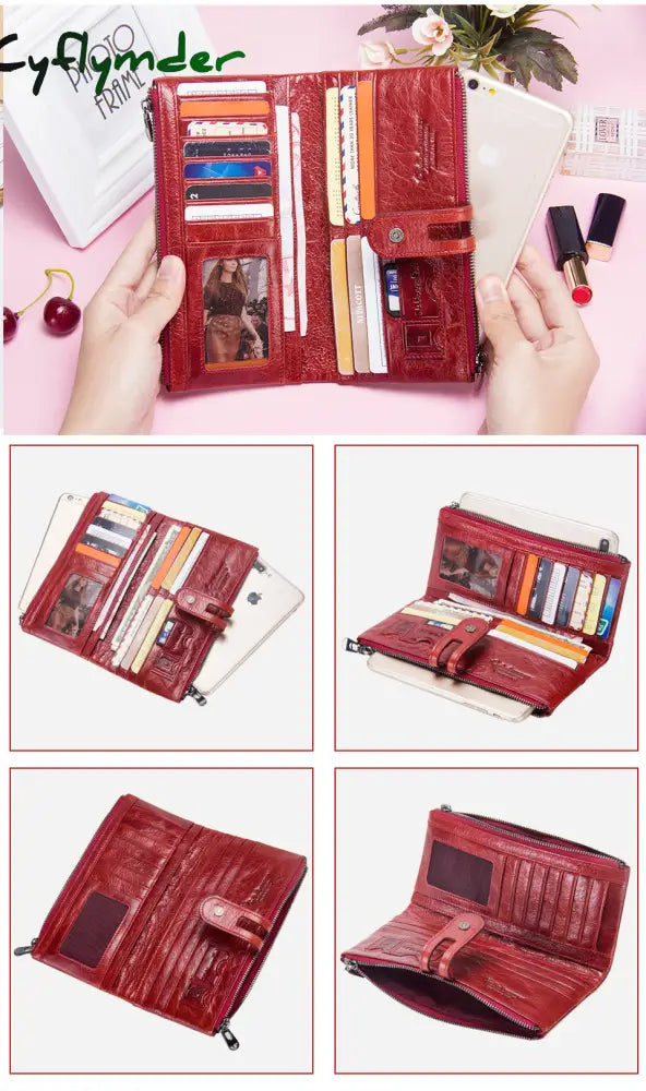 Cyflymder Long Wallet Women Genuine Leather Clutch Wallets Brand Design Hign Quality Fashion Card