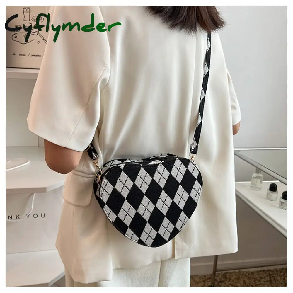 Cyflymder Lovely Heart Shaped Women’s Shoulder Bags Fashion Houndstooth Ladies Small Messenger