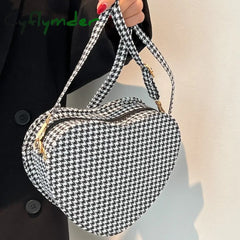 Cyflymder Lovely Heart Shaped Women’s Shoulder Bags Fashion Houndstooth Ladies Small Messenger