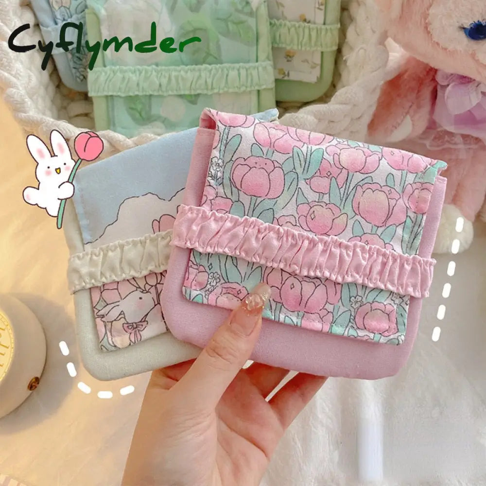 Cyflymder Lovely Sanitary Napkin Storage Bag Portable Cosmetic Flower Pattern Purse Pouch Case