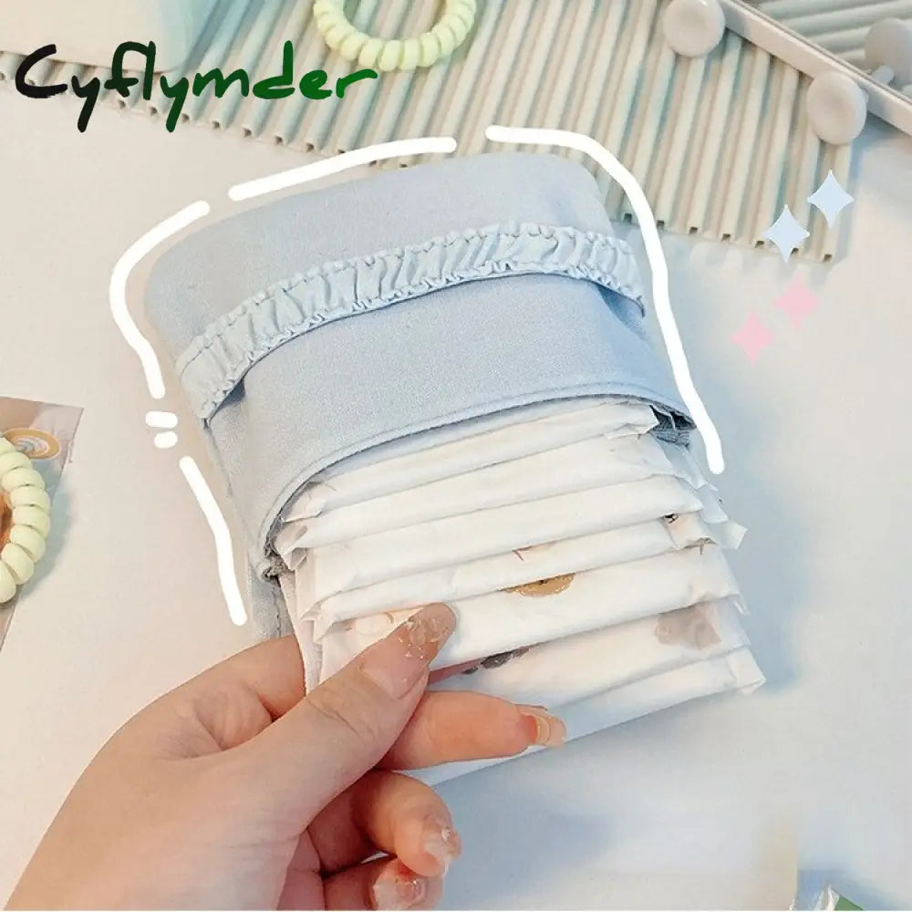 Cyflymder Lovely Sanitary Napkin Storage Bag Portable Cosmetic Flower Pattern Purse Pouch Case