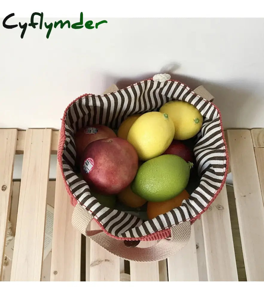 Cyflymder Lunch Bag Corduroy Canvas Box Picnic Tote Cotton Cloth Small Handbag Pouch Dinner