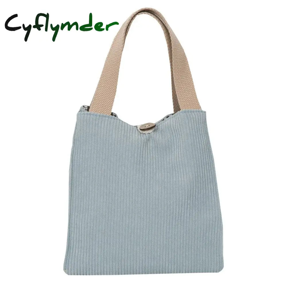 Cyflymder Lunch Bag Corduroy Canvas Box Picnic Tote Cotton Cloth Small Handbag Pouch Dinner