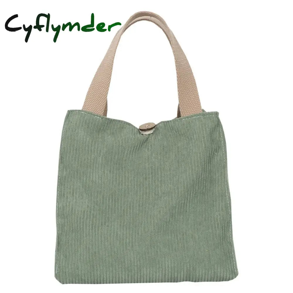 Cyflymder Lunch Bag Corduroy Canvas Box Picnic Tote Cotton Cloth Small Handbag Pouch Dinner