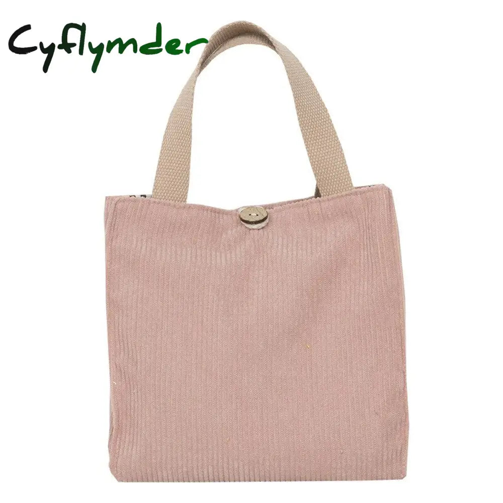 Cyflymder Lunch Bag Corduroy Canvas Box Picnic Tote Cotton Cloth Small Handbag Pouch Dinner