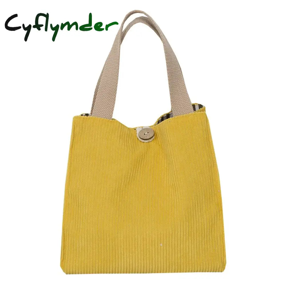 Cyflymder Lunch Bag Corduroy Canvas Box Picnic Tote Cotton Cloth Small Handbag Pouch Dinner