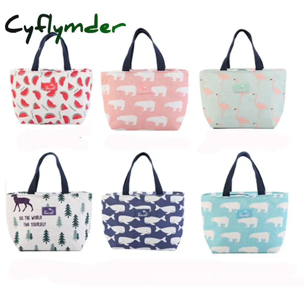 Cyflymder Lunch Bag For Women Funny Cartoon Kids Bento Cooler Bags Flamingo Thermal Breakfast Food