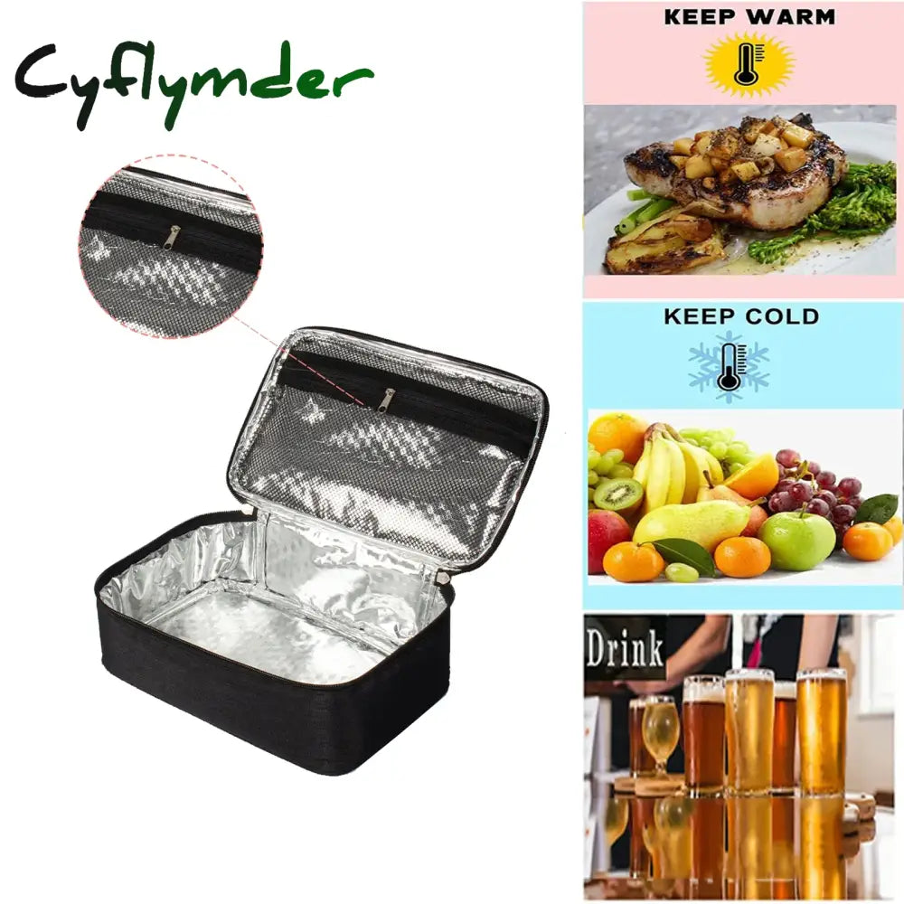 Cyflymder Lunch Bag For Women Men Small Thermal Box Insulated Portable Cooler Snack Work Picnic Blak