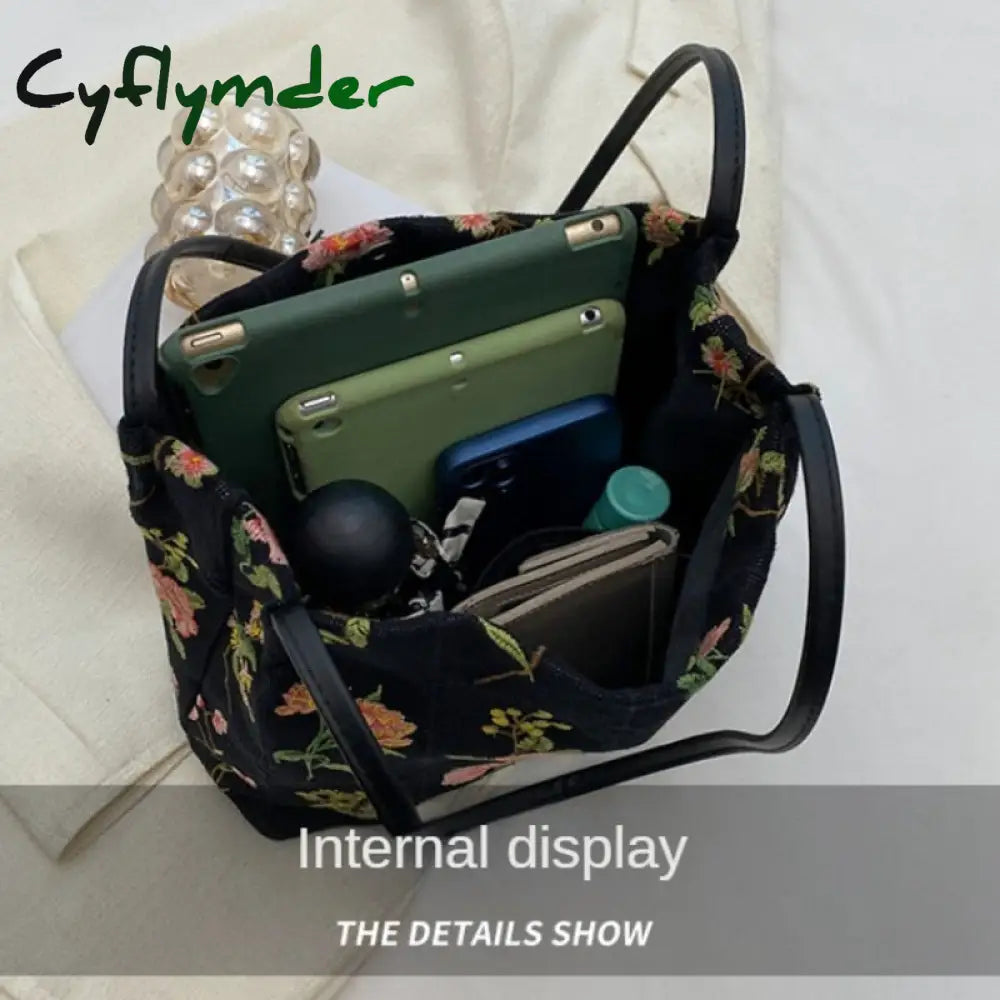 Cyflymder Luxury Brand Large Flowers Tote Bag New High-Quality Fabric Women’s Designer Handbag