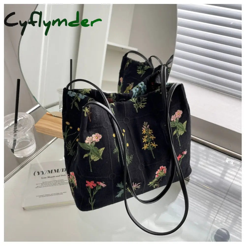 Cyflymder Luxury Brand Large Flowers Tote Bag New High-Quality Fabric Women’s Designer Handbag