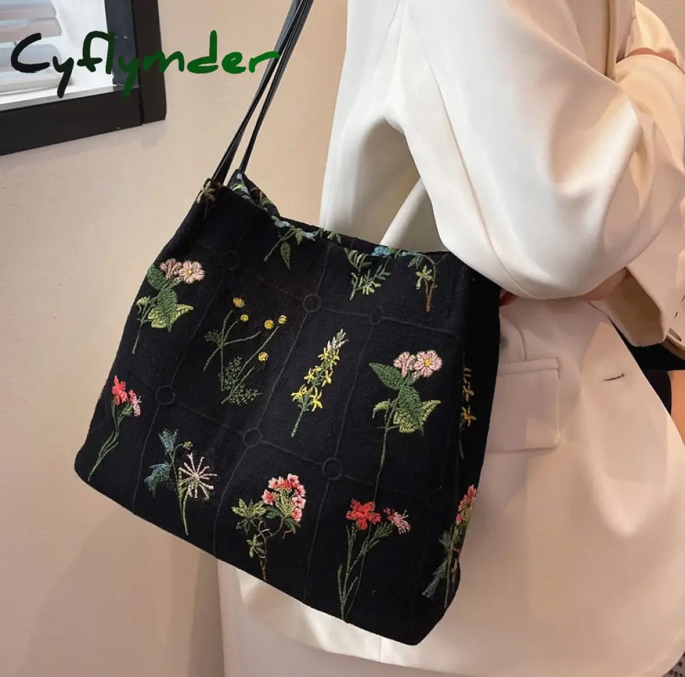 Cyflymder Luxury Brand Large Flowers Tote Bag New High-Quality Fabric Women’s Designer Handbag