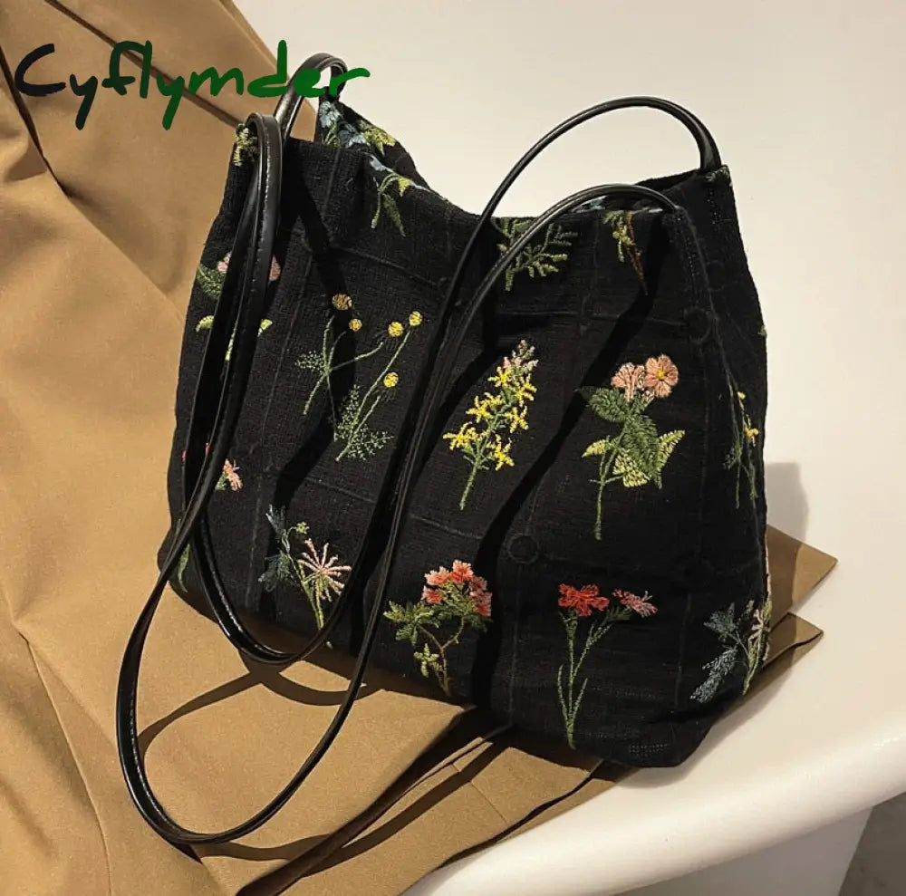 Cyflymder Luxury Brand Large Flowers Tote Bag New High-Quality Fabric Women’s Designer Handbag