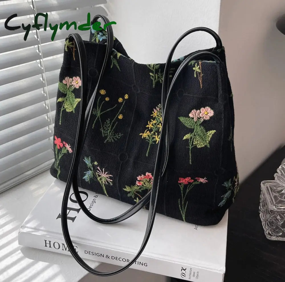 Cyflymder Luxury Brand Large Flowers Tote Bag New High-Quality Fabric Women’s Designer Handbag