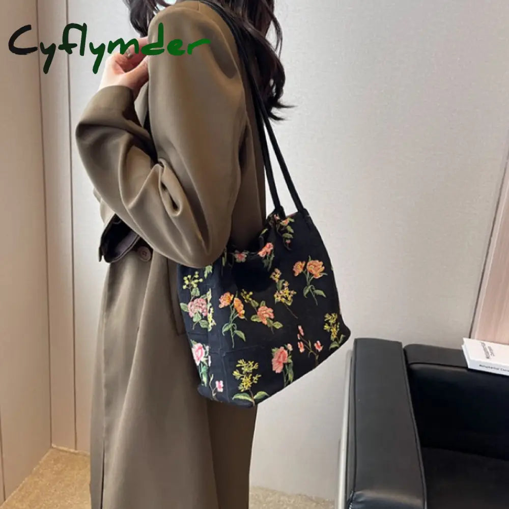 Cyflymder Luxury Brand Large Flowers Tote Bag New High-Quality Fabric Women’s Designer Handbag