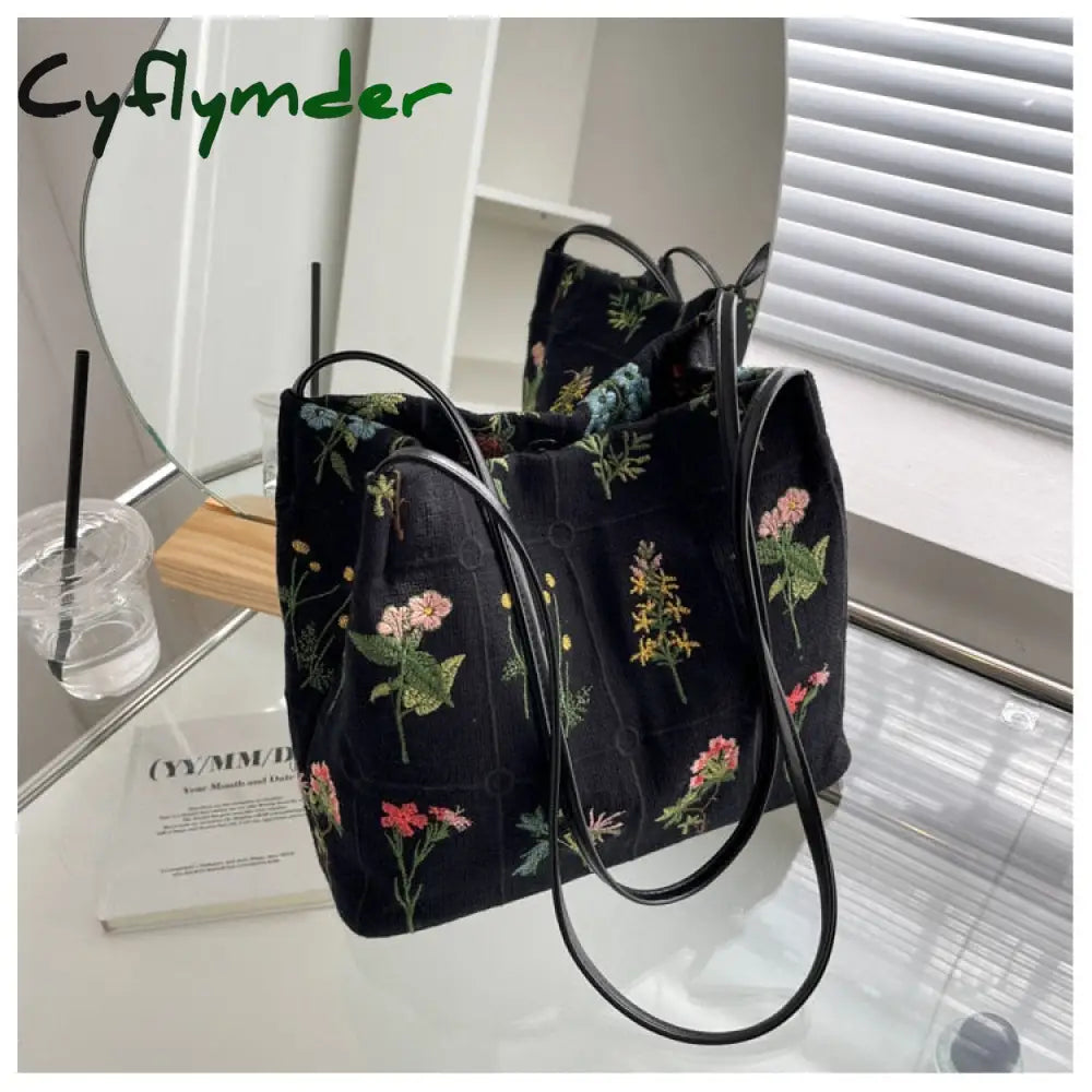 Cyflymder Luxury Brand Large Flowers Tote Bag New High-Quality Fabric Women’s Designer Handbag