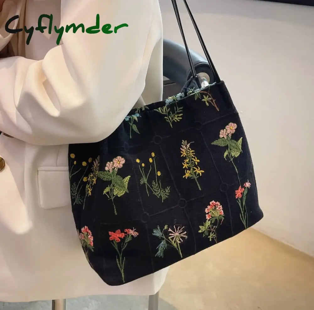 Cyflymder Luxury Brand Large Flowers Tote Bag New High-Quality Fabric Women’s Designer Handbag