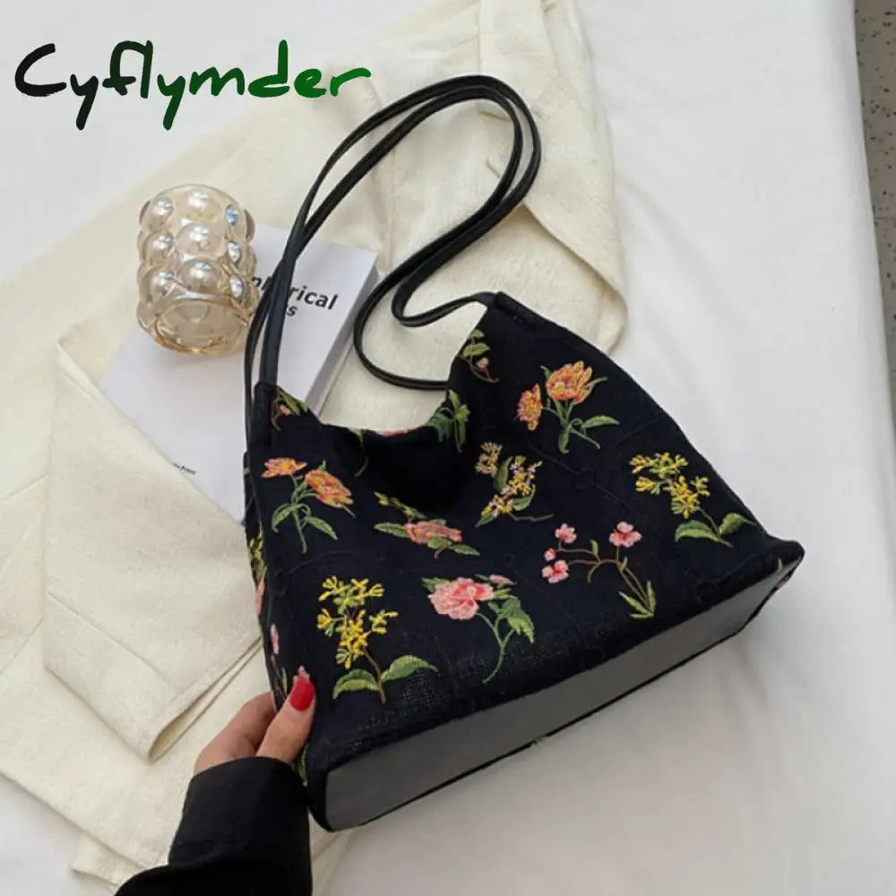 Cyflymder Luxury Brand Large Flowers Tote Bag New High-Quality Fabric Women’s Designer Handbag