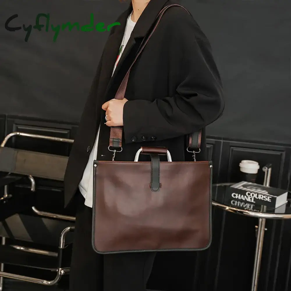 Cyflymder Luxury Business Briefcase Male High-Quality Crazy Horse Leather Crossbody Shoulder Bag