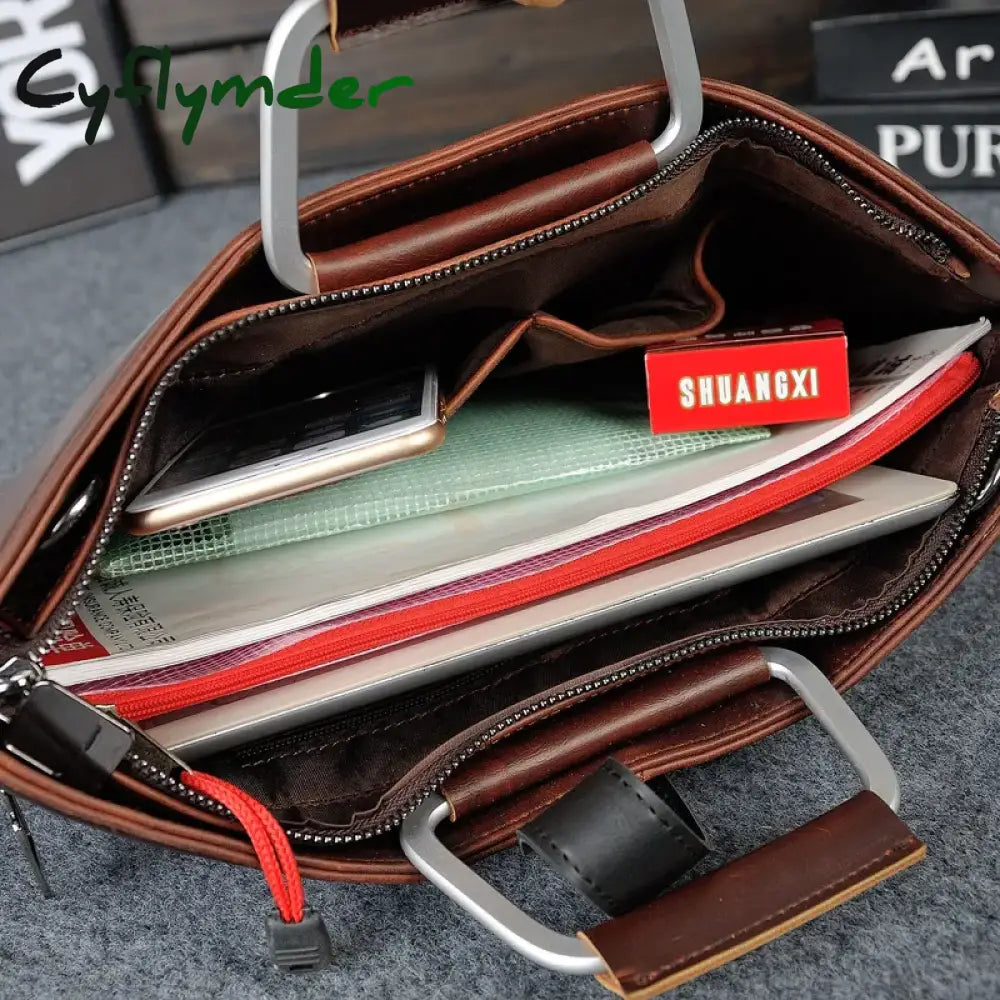 Cyflymder Luxury Business Briefcase Male High-Quality Crazy Horse Leather Crossbody Shoulder Bag