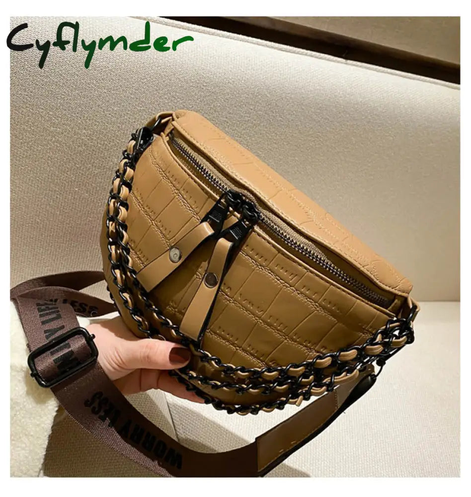 Cyflymder Luxury Chain Waist Bag Phone Pack And Purse For Women Belt Bags Stone Pattern Female