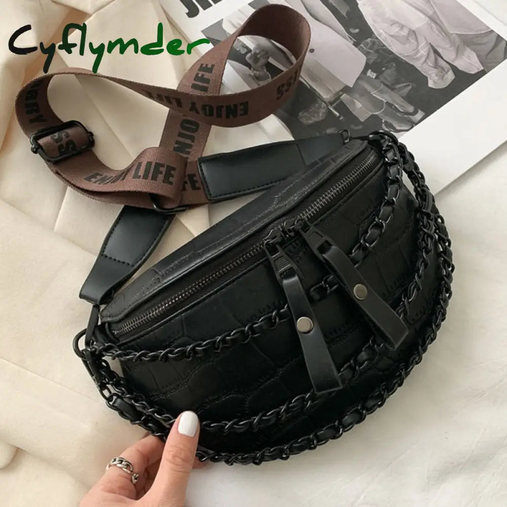 Cyflymder Luxury Chain Waist Bag Phone Pack And Purse For Women Belt Bags Stone Pattern Female