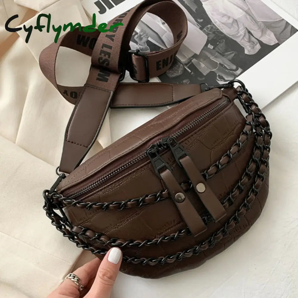 Cyflymder Luxury Chain Waist Bag Phone Pack And Purse For Women Belt Bags Stone Pattern Female