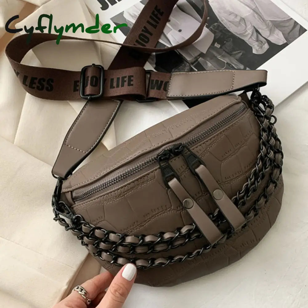 Cyflymder Luxury Chain Waist Bag Phone Pack And Purse For Women Belt Bags Stone Pattern Female