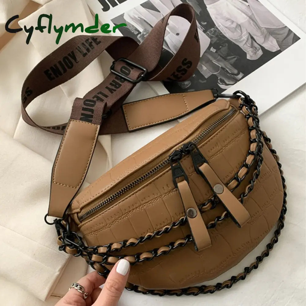 Cyflymder Luxury Chain Waist Bag Phone Pack And Purse For Women Belt Bags Stone Pattern Female