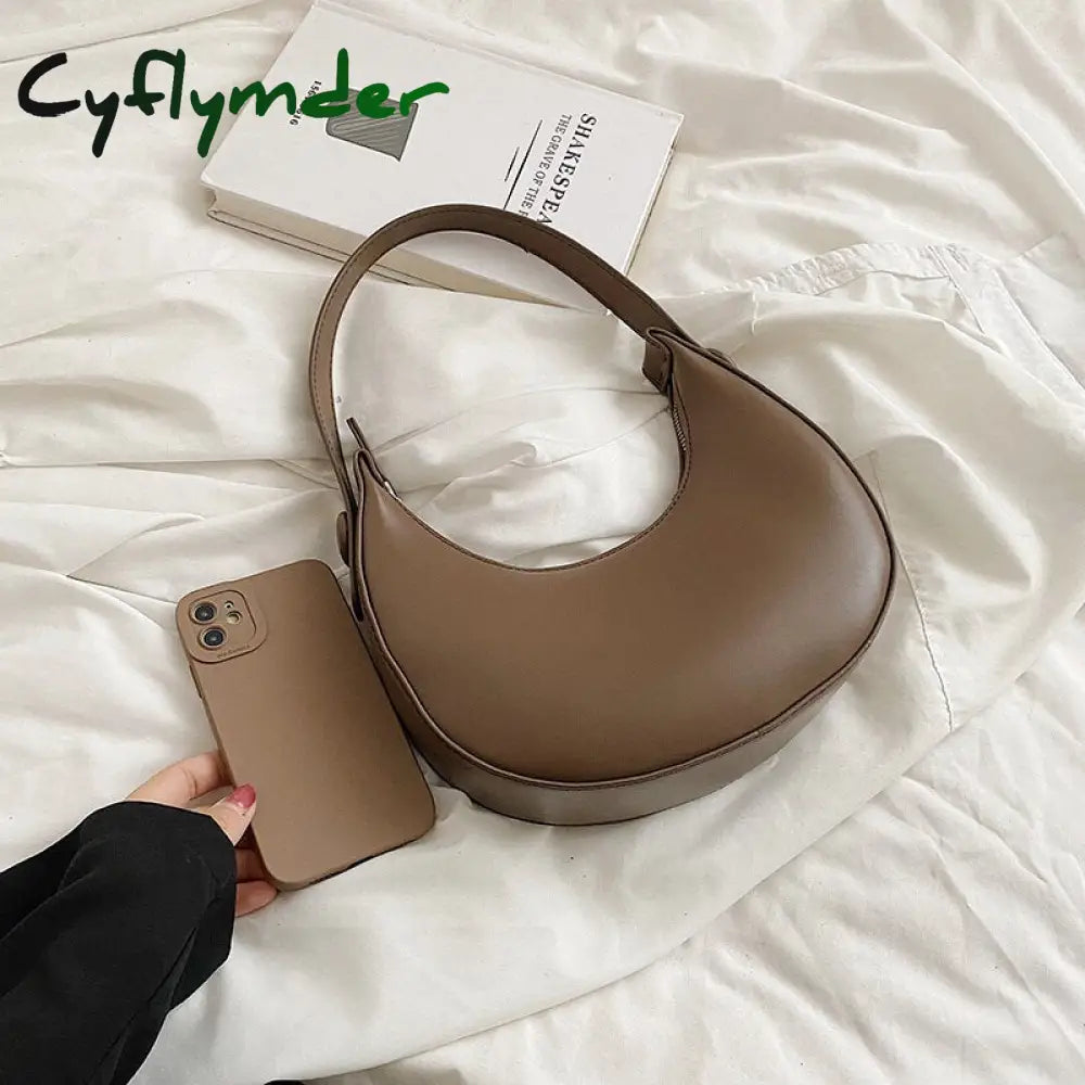 Cyflymder Luxury Designer Women’s Shoulder Bags Half Moon Single Handbag Female Pu Leather