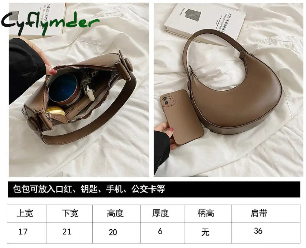 Cyflymder Luxury Designer Women’s Shoulder Bags Half Moon Single Handbag Female Pu Leather