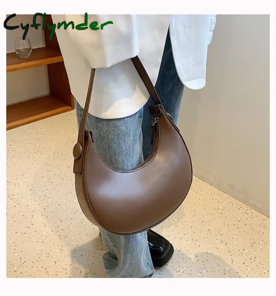 Cyflymder Luxury Designer Women’s Shoulder Bags Half Moon Single Handbag Female Pu Leather