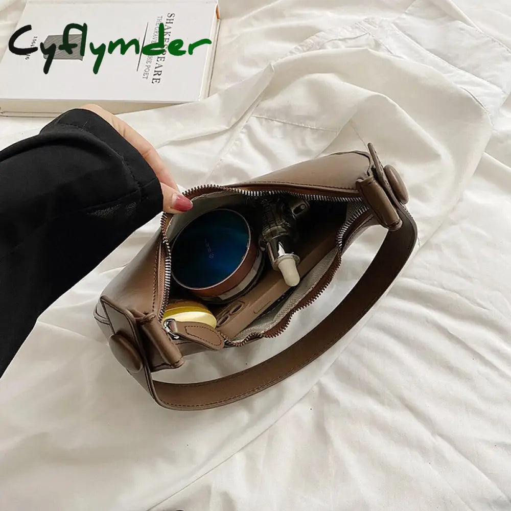 Cyflymder Luxury Designer Women’s Shoulder Bags Half Moon Single Handbag Female Pu Leather