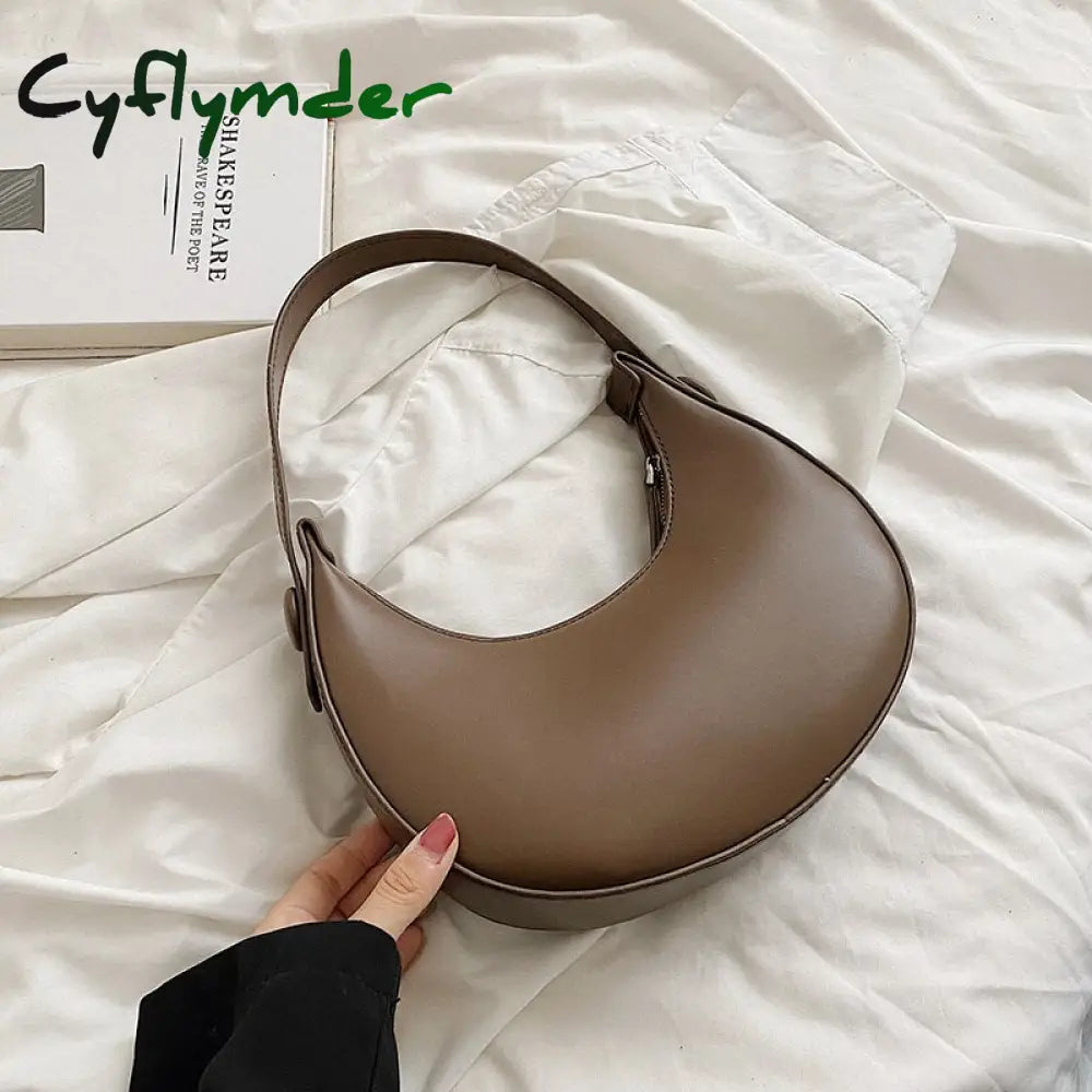 Cyflymder Luxury Designer Women’s Shoulder Bags Half Moon Single Handbag Female Pu Leather