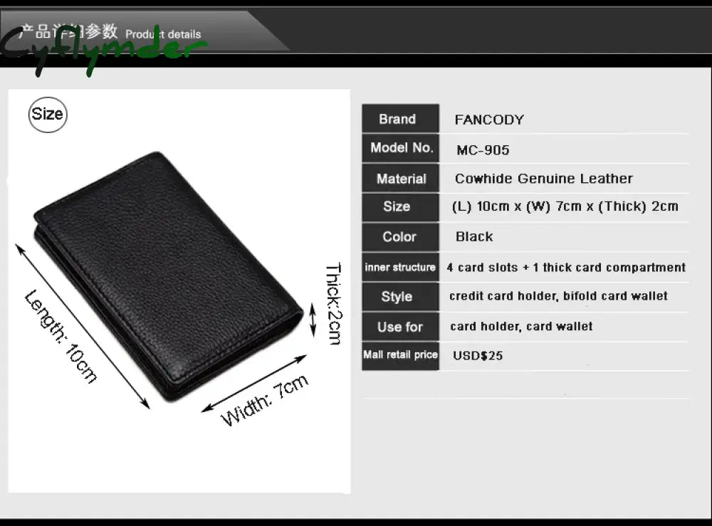 Cyflymder Luxury Fashion Genuine Leather Card Wallets Men Credit Holders Women Card&Id Holder Male