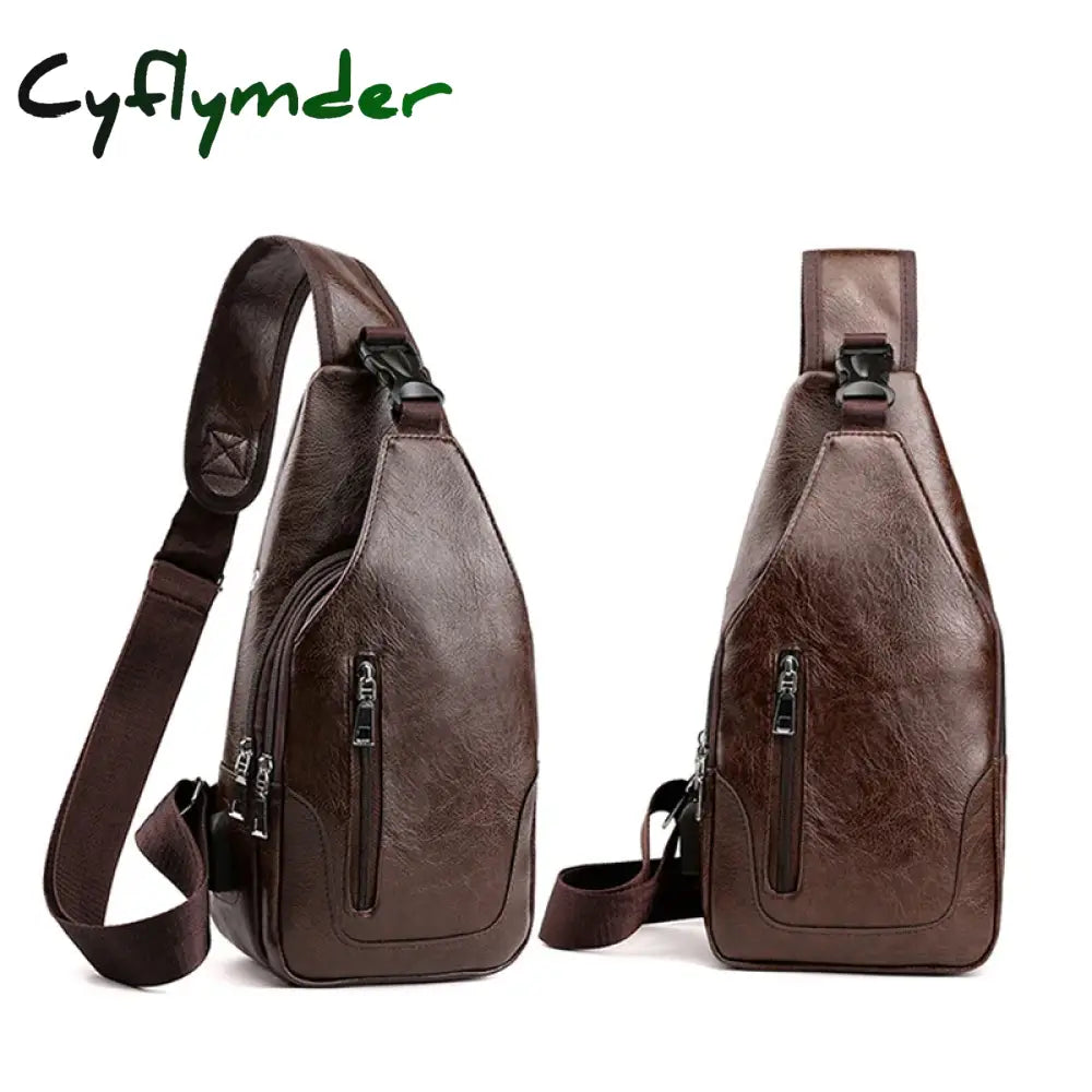 Cyflymder Luxury Fashion Messenger Bag Leather Men Chest Bag Vintage Crossbody Shoulder Bag Men’s Business Sling Bags