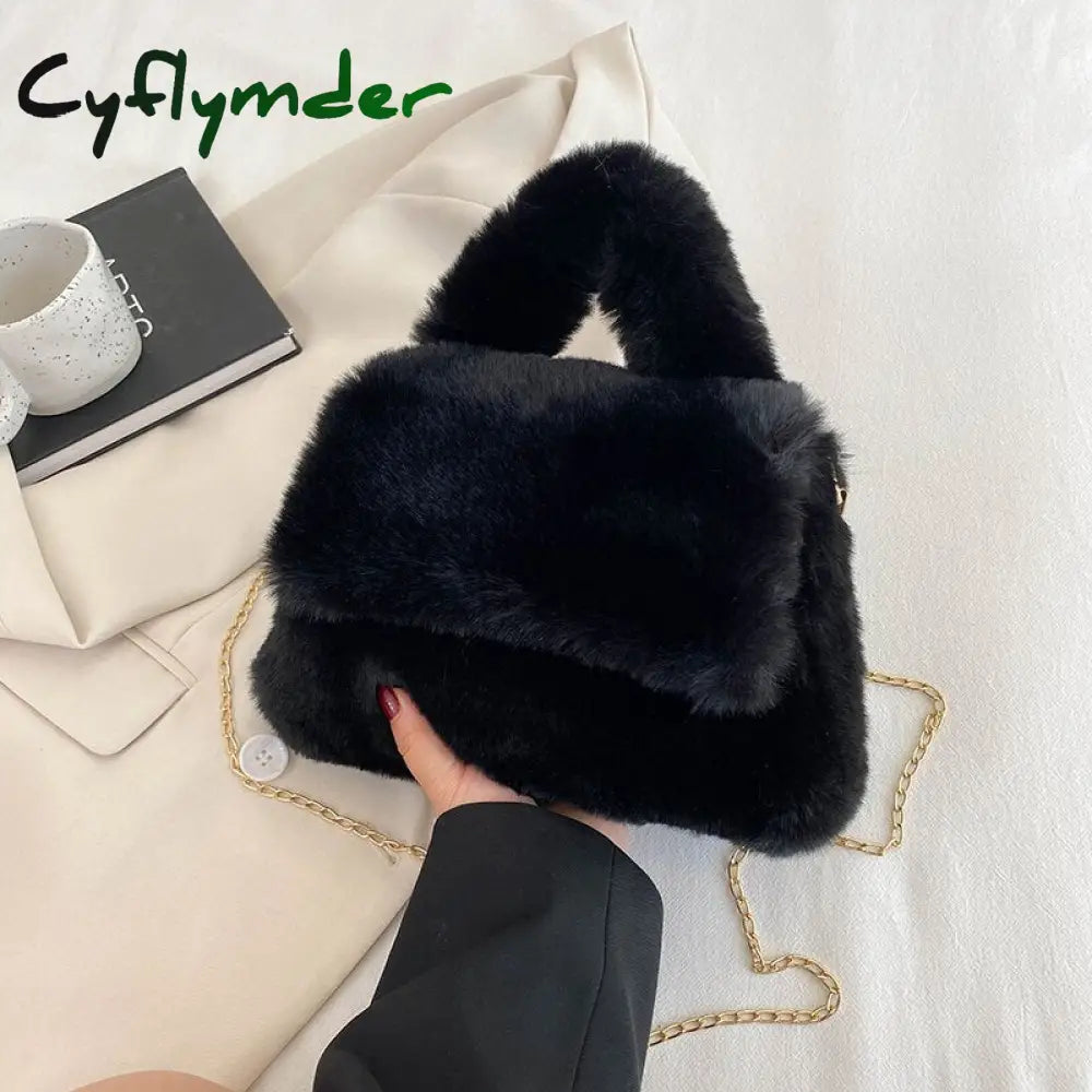 Cyflymder Luxury Faux Fur Handbag Brand Designer Bag Soft Plush Shoulder Small Fluffy Bolsa