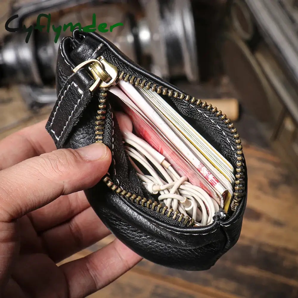 Cyflymder Luxury Genuine Leather Mini Coin Purse Men Zipper Short Wallet Women Cowhide Small Pouch Card Holder Daily