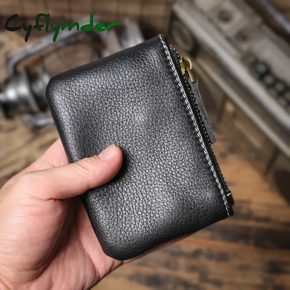 Cyflymder Luxury Genuine Leather Mini Coin Purse Men Zipper Short Wallet Women Cowhide Small Pouch Card Holder Daily